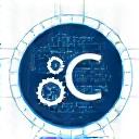 Abstract icon showing gears and code, representing technology.
